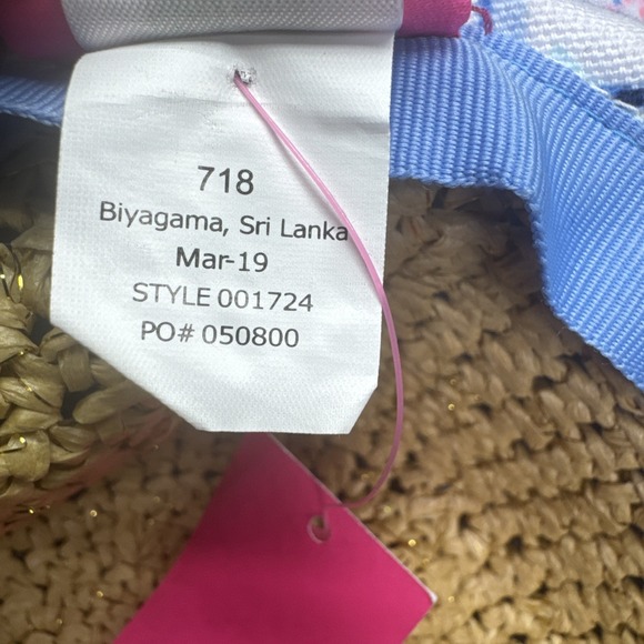 Lilly Pulitzer Straw Wide Brim Sun Hat Tropical Floral Print Pink Blue One Size - Picture 12 of 13